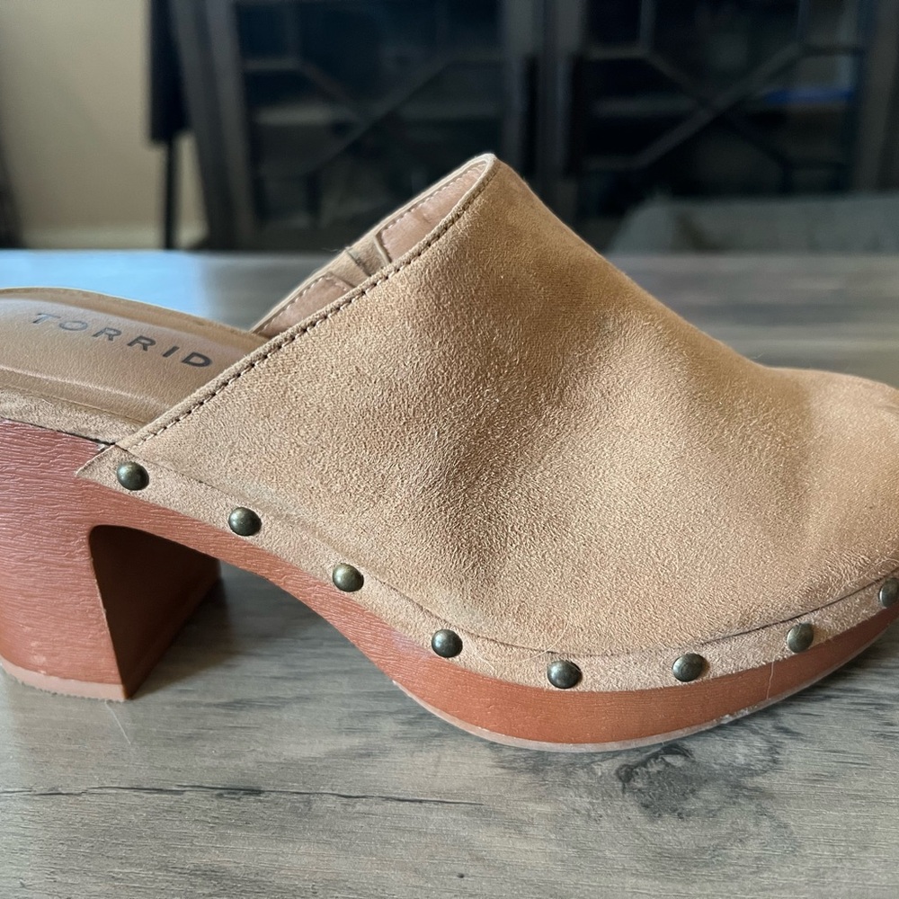 Torrid Tan Suede Studded Clogs